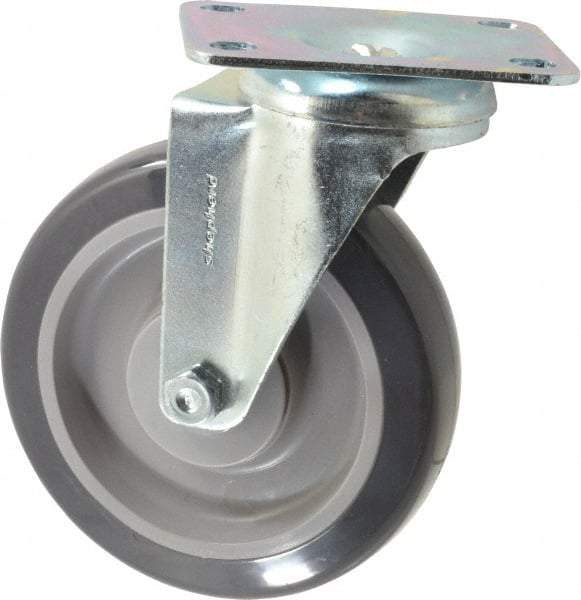 Shepherd - 5" Diam x 1-1/4" Wide x 6-1/4" OAH Top Plate Mount Swivel Caster - Polyurethane, 225 Lb Capacity, Ball Bearing, 2-5/8 x 3-3/4" Plate - USA Tool & Supply