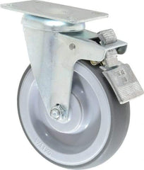 Shepherd - 5" Diam x 1-1/4" Wide x 6-1/4" OAH Top Plate Mount Swivel Caster with Brake - TPR, 200 Lb Capacity, Ball Bearing, 2-5/8 x 3-3/4" Plate - USA Tool & Supply