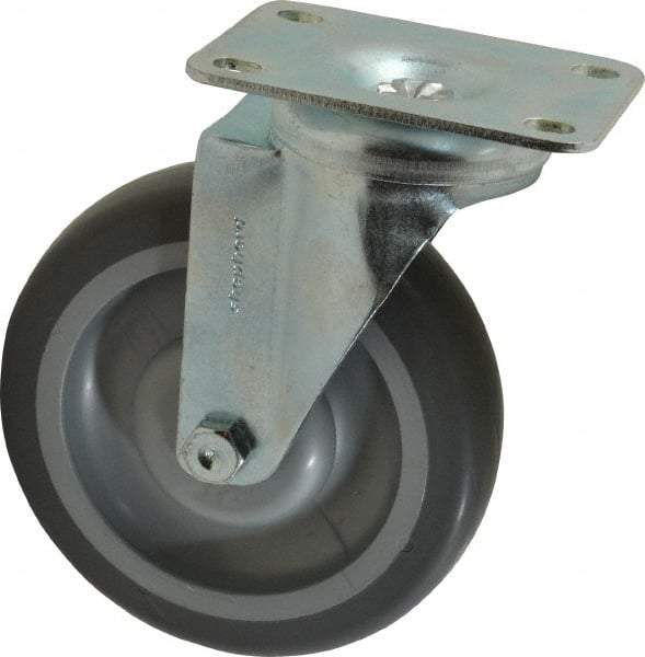 Shepherd - 5" Diam x 1-1/4" Wide x 6-1/4" OAH Top Plate Mount Swivel Caster - TPR, 200 Lb Capacity, Ball Bearing, 2-5/8 x 3-3/4" Plate - USA Tool & Supply