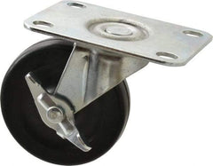 Shepherd - 3" Diam x 13/16" Wide x 3-1/2" OAH Top Plate Mount Swivel Caster with Brake - Soft Rubber, 110 Lb Capacity, Nylon Bearing, 2-5/8 x 3-3/4" Plate - USA Tool & Supply