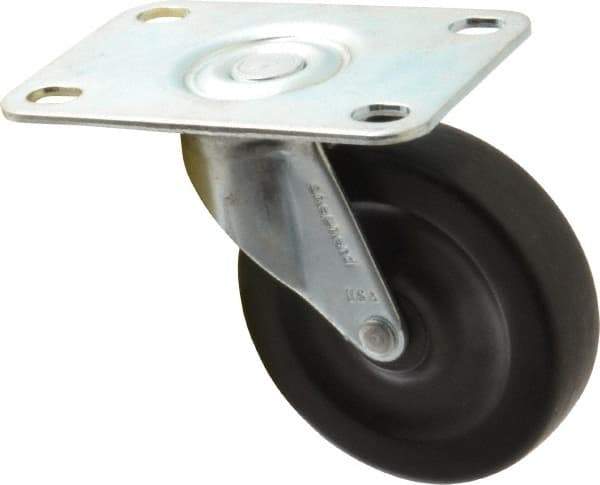 Shepherd - 3" Diam x 13/16" Wide x 3-1/2" OAH Top Plate Mount Swivel Caster with Brake - Hard Rubber, 120 Lb Capacity, Nylon Bearing, 2-5/8 x 3-3/4" Plate - USA Tool & Supply