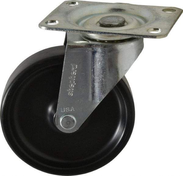 Shepherd - 4" Diam x 15/16" Wide x 4-3/4" OAH Top Plate Mount Swivel Caster - Polyolefin, 150 Lb Capacity, Plain Bearing, 2-5/8 x 3-3/4" Plate - USA Tool & Supply