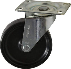 Shepherd - 4" Diam x 15/16" Wide x 4-3/4" OAH Top Plate Mount Swivel Caster - Polyolefin, 150 Lb Capacity, Plain Bearing, 2-5/8 x 3-3/4" Plate - USA Tool & Supply