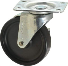 Shepherd - 4" Diam x 15/16" Wide x 4-3/4" OAH Top Plate Mount Swivel Caster with Brake - Polyolefin, 150 Lb Capacity, Plain Bearing, 2-5/8 x 3-3/4" Plate - USA Tool & Supply