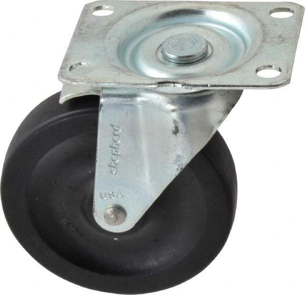 Shepherd - 4" Diam x 15/16" Wide x 4-3/4" OAH Top Plate Mount Swivel Caster with Brake - Hard Rubber, 150 Lb Capacity, Nylon Bearing, 2-5/8 x 3-3/4" Plate - USA Tool & Supply