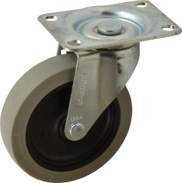 Shepherd - 4" Diam x 15/16" Wide x 4-3/4" OAH Top Plate Mount Swivel Caster - Polyurethane, 150 Lb Capacity, Plain Bearing, 2-5/8 x 3-3/4" Plate - USA Tool & Supply
