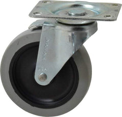 Shepherd - 4" Diam x 15/16" Wide x 4-3/4" OAH Top Plate Mount Swivel Caster with Brake - Polyurethane, 150 Lb Capacity, Plain Bearing, 2-5/8 x 3-3/4" Plate - USA Tool & Supply