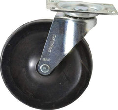 Shepherd - 5" Diam x 15/16" Wide x 5-3/4" OAH Top Plate Mount Swivel Caster - Soft Rubber, 135 Lb Capacity, Nylon Bearing, 2-5/8 x 3-3/4" Plate - USA Tool & Supply