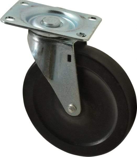 Shepherd - 5" Diam x 15/16" Wide x 5-3/4" OAH Top Plate Mount Swivel Caster - Hard Rubber, 160 Lb Capacity, Nylon Bearing, 2-5/8 x 3-3/4" Plate - USA Tool & Supply