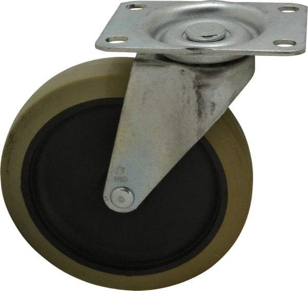 Shepherd - 5" Diam x 15/16" Wide x 5-3/4" OAH Top Plate Mount Swivel Caster - Polyurethane, 160 Lb Capacity, Plain Bearing, 2-5/8 x 3-3/4" Plate - USA Tool & Supply