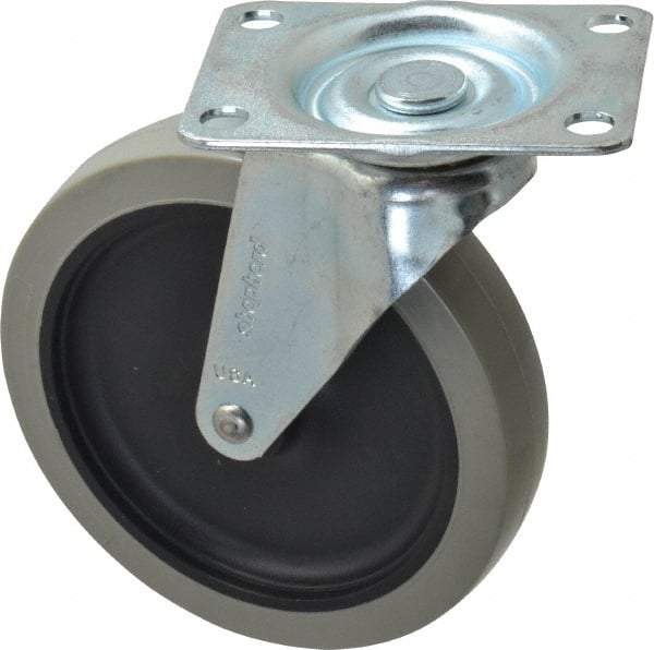 Shepherd - 5" Diam x 15/16" Wide x 5-3/4" OAH Top Plate Mount Swivel Caster with Brake - Polyurethane, 160 Lb Capacity, Plain Bearing, 2-5/8 x 3-3/4" Plate - USA Tool & Supply
