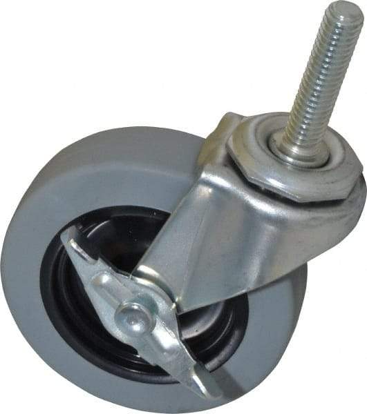 Shepherd - 3" Diam x 13/16" Wide x 3-1/2" OAH Stem Mount Swivel Caster with Brake - Polyurethane, 120 Lb Capacity, Plain Bearing, 3/8-16 x 1-1/2" Threaded Stem - USA Tool & Supply