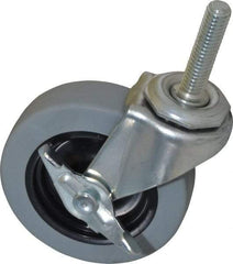 Shepherd - 3" Diam x 13/16" Wide x 3-1/2" OAH Stem Mount Swivel Caster with Brake - Polyurethane, 120 Lb Capacity, Plain Bearing, 3/8-16 x 1-1/2" Threaded Stem - USA Tool & Supply