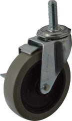 Shepherd - 4" Diam x 15/16" Wide x 4-3/4" OAH Stem Mount Swivel Caster with Brake - Polyurethane, 150 Lb Capacity, Plain Bearing, 1/2-13 x 1-1/2" Threaded Stem - USA Tool & Supply