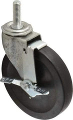Shepherd - 5" Diam x 15/16" Wide x 5-3/4" OAH Stem Mount Swivel Caster with Brake - Hard Rubber, 160 Lb Capacity, Nylon Bearing, 1/2-13 x 1-1/2" Threaded Stem - USA Tool & Supply