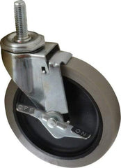 Shepherd - 5" Diam x 15/16" Wide x 5-3/4" OAH Stem Mount Swivel Caster with Brake - Polyurethane, 160 Lb Capacity, Plain Bearing, 1/2-13 x 1-1/2" Threaded Stem - USA Tool & Supply