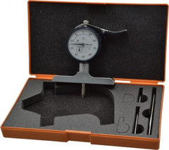 Mitutoyo - 0 to 8 Inch Range, Carbide Tipped Ball Point, White Dial Depth Gage - 0.001 Inch Graduation, 0.002 Inch Accuracy, 1 Inch Travel, 4 Inch Base Measuring Length - USA Tool & Supply