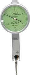 Mahr - 0.015 Inch Range, 0.0005 Inch Dial Graduation, Horizontal Dial Test Indicator - 1.1 Inch Green Dial, 0-15-0 Dial Reading - USA Tool & Supply
