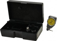 Mahr - 0.4 mm Range, 0.01 mm Dial Graduation, Horizontal Dial Test Indicator - 27.5 mm Yellow Dial, 0-40-0 Dial Reading - USA Tool & Supply