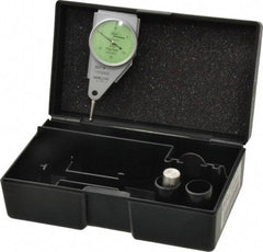 Mahr - 0.015 Inch Range, 0.0005 Inch Dial Graduation, Horizontal Dial Test Indicator - 1.1 Inch Green Dial, 0-15-0 Dial Reading - USA Tool & Supply