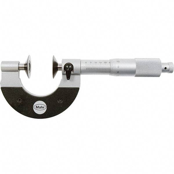 Mahr - 0 to 20mm, 0.01mm Graduation, Ratchet Stop Thimble, Mechanical Disc Micrometer - 4 micro m Accuracy, 25mm Disc, Steel - USA Tool & Supply