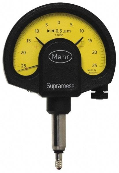 Mahr - 0.5 micro m Graduation, Accuracy Up to 0.5 m, 25 micro m Measurement, Dial Comparator Gage - 1 N Force, 2.8mm Overtravel, White - USA Tool & Supply