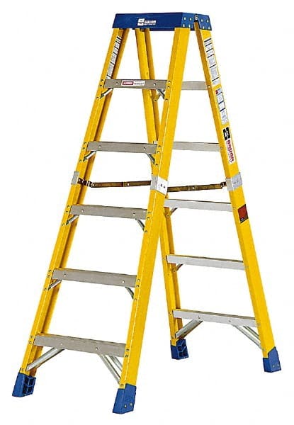 Made in USA - 7 Steps, 12 Ft. High, Type IAA Rating, Fiberglass Step Ladder - USA Tool & Supply