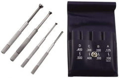 TESA Brown & Sharpe - 1/8 to 1/2 Inch Measurement, Small Hole Gage Set - Half Ball, Satin Chrome Coated, Includes Pouch - USA Tool & Supply