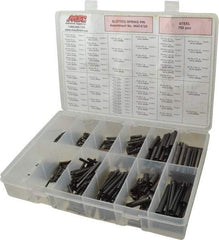Made in USA - 750 Piece, 1/16 to 7/16" Pin Diam, Spring Pin Assortment - Steel - USA Tool & Supply