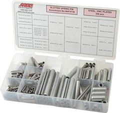 Made in USA - 300 Piece, 1/16 to 3/8" Pin Diam, Spring Pin Assortment - Zinc, Zinc Plated - USA Tool & Supply