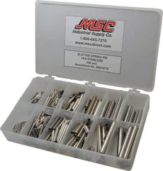 Made in USA - 500 Piece, 1/16 to 7/16" Pin Diam, Spring Pin Assortment - 18-8 Stainless Steel - USA Tool & Supply