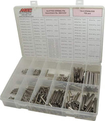 Made in USA - 750 Piece, 1/16 to 7/16" Pin Diam, Spring Pin Assortment - 18-8 Stainless Steel - USA Tool & Supply