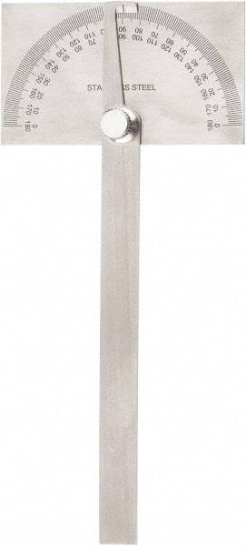 Value Collection - 6 Inch Long Blade, 180° Max Measurement, 1° Dial Graduation, Rectangular Head Protractor - 0 to 180 Dial Range - USA Tool & Supply