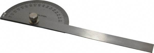 Value Collection - 6 Inch Long Blade, 180° Max Measurement, 1° Dial Graduation, Half Round Head Protractor - 0 to 180 Dial Range - USA Tool & Supply