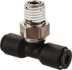 Legris - 1/8" OD, 1/16 NPT, Nylon/Nickel Plated Brass Push-to-Connect Male Branch Tee - 290 Max psi - USA Tool & Supply