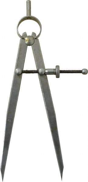 Value Collection - 6 Inch Leg, Spring Joint, Steel, Polished, Divider - 6 Inch Max Measurement, 150mm Max Measurement, Flat Leg with Quick Nut Adjustment - USA Tool & Supply