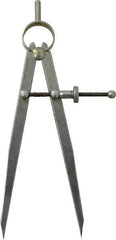 Value Collection - 6 Inch Leg, Spring Joint, Steel, Polished, Divider - 6 Inch Max Measurement, 150mm Max Measurement, Flat Leg with Quick Nut Adjustment - USA Tool & Supply