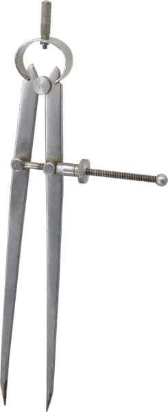 Value Collection - 8 Inch Leg, Spring Joint, Steel, Polished, Divider - 8 Inch Max Measurement, 200mm Max Measurement, Flat Leg with Quick Nut Adjustment - USA Tool & Supply