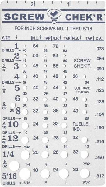 Made in USA - No.1 to 5/16 Inch Stainless Steel Inch Thread Screw Checker - USA Tool & Supply