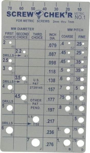 Made in USA - M2 to M7mm Stainless Steel Metric Thread Screw Checker - USA Tool & Supply