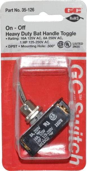 GC/Waldom - DPST Heavy Duty On-Off Toggle Switch - Screw Terminal, Bat Handle Actuator, 1 hp at 125/250 VAC hp, 125 VAC at 16 A & 250 VAC at 8 A - USA Tool & Supply