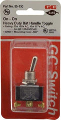 GC/Waldom - SPDT Heavy Duty On-On Toggle Switch - Screw Terminal, Bat Handle Actuator, 3/4 hp at 125/250 VAC hp, 277 VAC - USA Tool & Supply