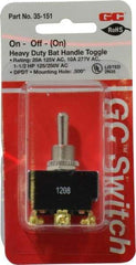 GC/Waldom - DPDT Heavy Duty On-Off-On Toggle Switch - Screw Terminal, Bat Handle Actuator, 1-1/2 hp at 125/250 VAC hp, 277 VAC - USA Tool & Supply