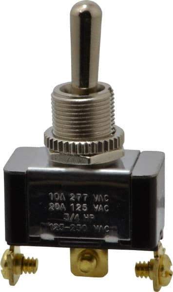 GC/Waldom - SPDT Heavy Duty On-Off-On Toggle Switch - Screw Terminal, Bat Handle Actuator, 3/4 hp at 125/250 VAC hp, 277 VAC - USA Tool & Supply