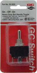 GC/Waldom - DPDT Heavy Duty On-Off-On Toggle Switch - Quick Connect Terminal , Bat Handle Actuator, 1-1/2 hp at 125/250 VAC hp, 277 VAC - USA Tool & Supply