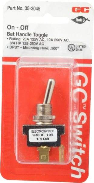 GC/Waldom - DPST Heavy Duty On-Off Toggle Switch - Quick Connect Terminal , Bat Handle Actuator, 3/4 hp at 125/250 VAC hp, 125 VAC at 20 A & 250 VAC at 10 A - USA Tool & Supply