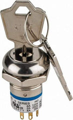 GC/Waldom - 4 Amp at 125 Volt, DPDT, 4 Tumbler Key Switch with Detent - Solder Terminal, 0.76 Inch Mount Hole Diameter, 0.931 Inch Cylinder Length, On-On Sequence - USA Tool & Supply