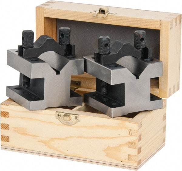 Value Collection - 1-3/16" Max Capacity, 90° Angle, Hardened Steel V-Block - 2-3/8" Long x 2-3/8" Wide x 2" High, Sold as 2 Block Set - USA Tool & Supply