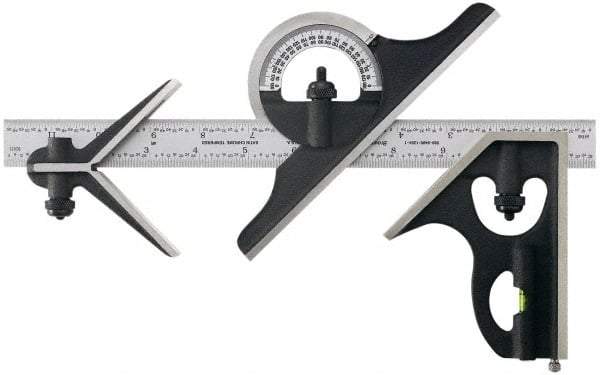 TESA Brown & Sharpe - 2 Piece, 24" Combination Square Set - 1/16, 1/32, 1/64 & 1/8" (4R) Graduation, Hardened Steel Blade, Hardened Steel Center & Square Head - USA Tool & Supply