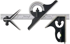 TESA Brown & Sharpe - 2 Piece, 24" Combination Square Set - 1/16, 1/32, 1/64 & 1/8" (4R) Graduation, Hardened Steel Blade, Hardened Steel Center & Square Head - USA Tool & Supply